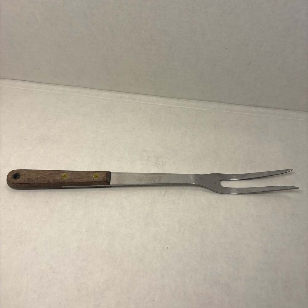 Vintage Robinson Stainless Steel Meat Carving Fork with Wooden Handle USA